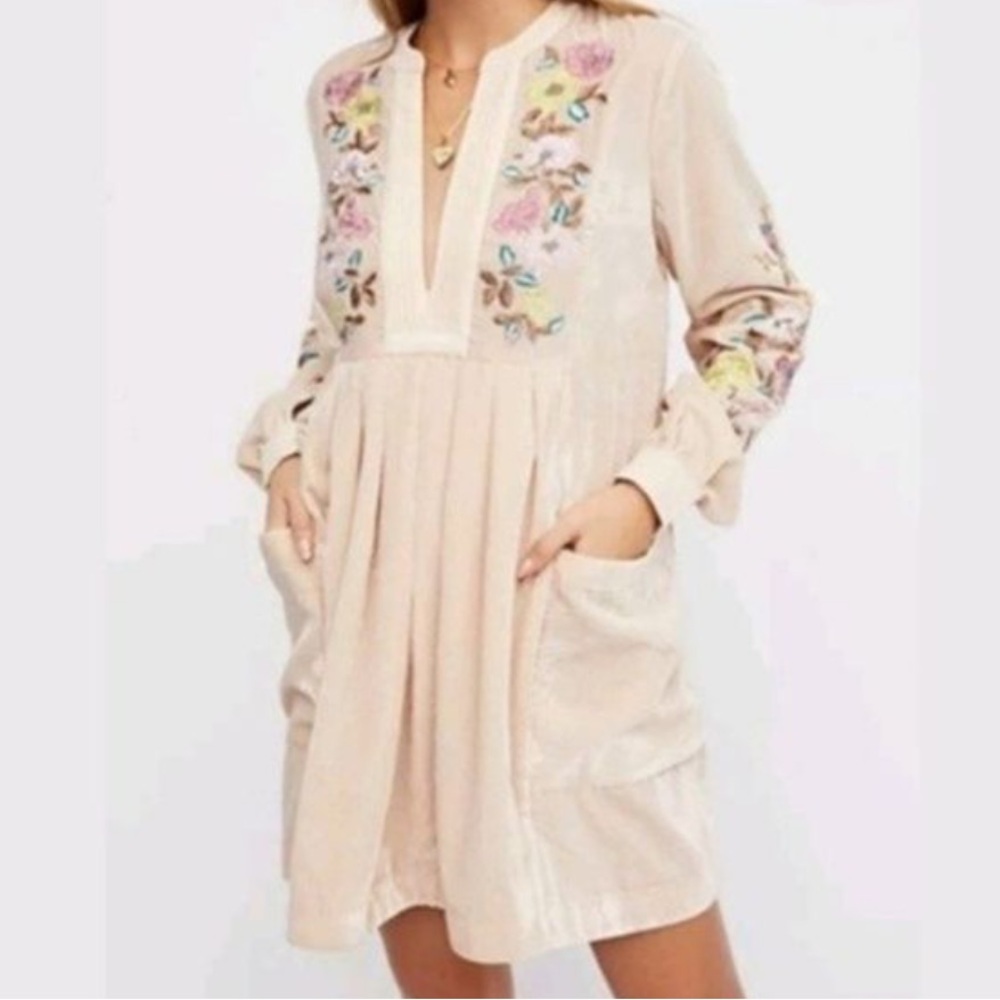 Free People Mia Crushed Velvet Embroidered Floral Dress